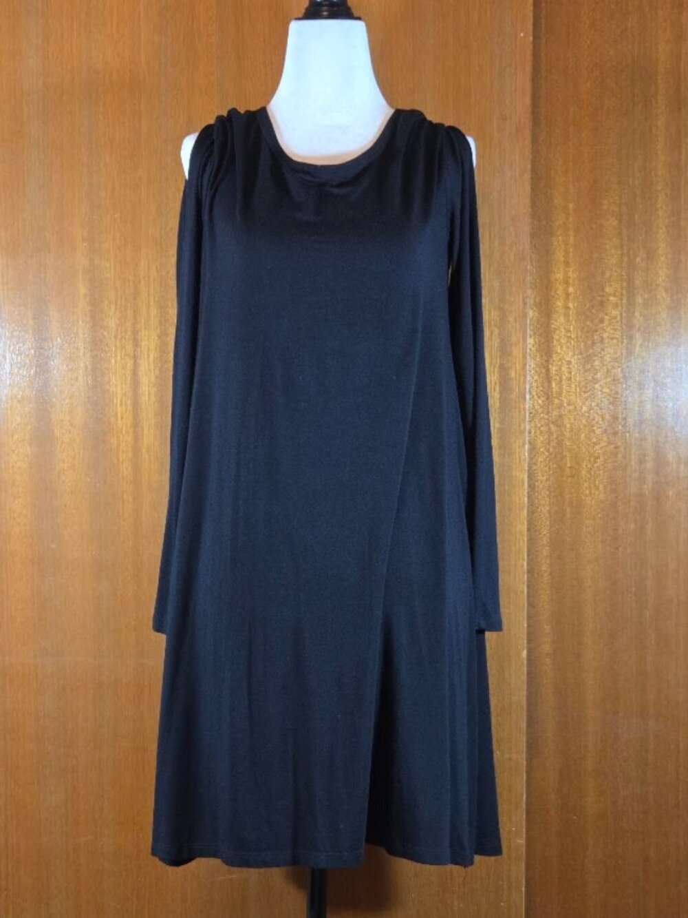 LNA Black Modal Spandex Open Cold Shoulder Long Sleeve Swing Dress - Size XS